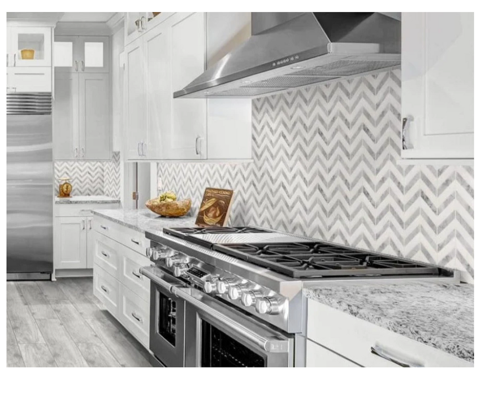 CHEVRON WHITE AND GREY MARBLE 11X12